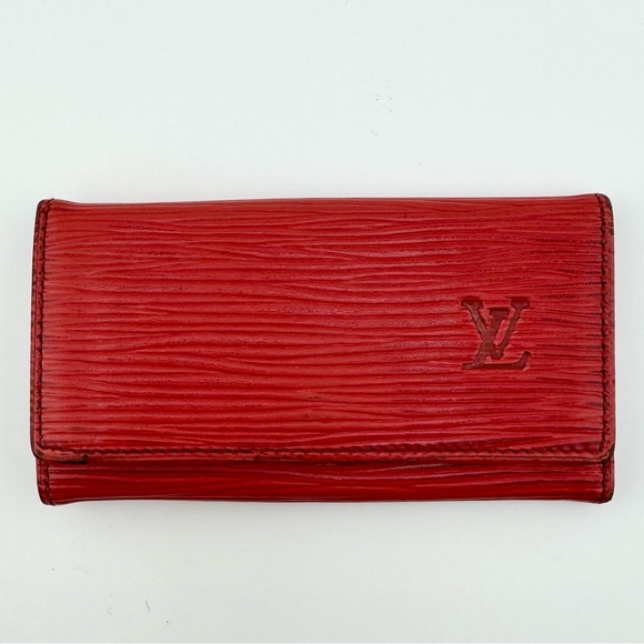 Louis Vuitton Accessories - LOUIS VUITTON Red Epi Leather 4 Key / Card Holder Case Gold Hardware GUC